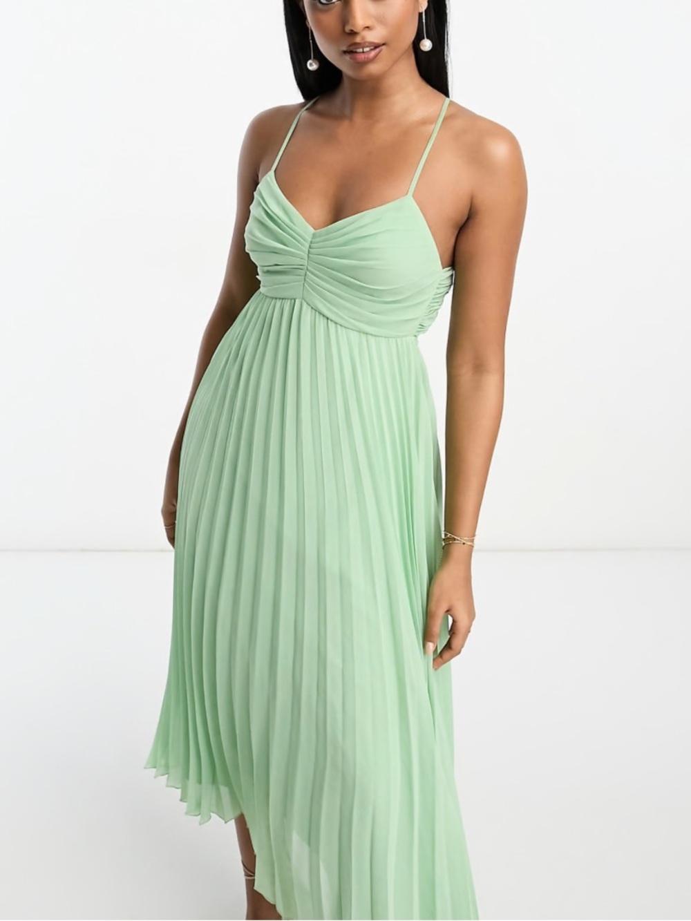 ASOS Pleated Mint Green Spaghetti Strap Dress